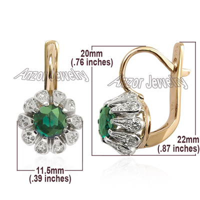 Russian Style Emerald Diamond Earrings 14k Gold