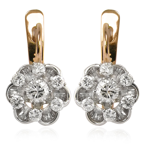 Flower European style Diamond Earrings 14k