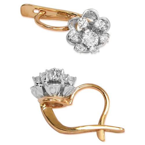 Flower European style Diamond Earrings 14k