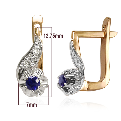 Russian Style Diamond & Sapphire Earrings 14k Gold