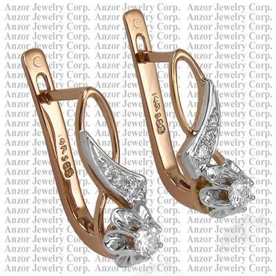 Old Russian style Diamond Earrings 14k gold