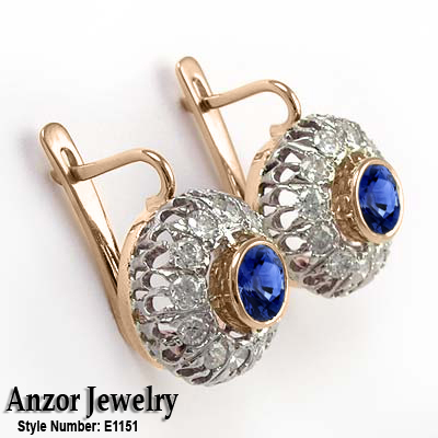 Russian Style Diamond & Sapphire Earrings 585