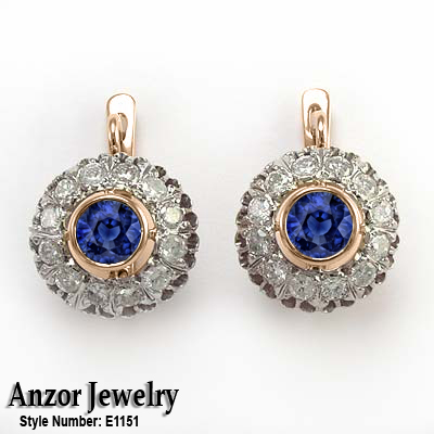 Russian Style Diamond & Sapphire Earrings 585