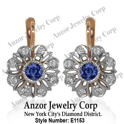 Russian style Sapphire & Diamond Earrings 14K