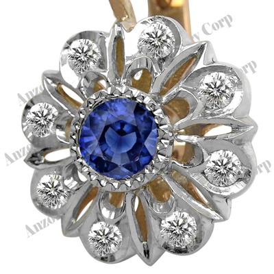 Russian style Sapphire & Diamond Earrings 14K