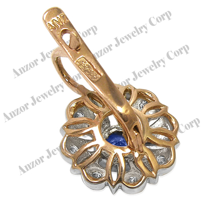 Russian style Sapphire & Diamond Earrings 14K