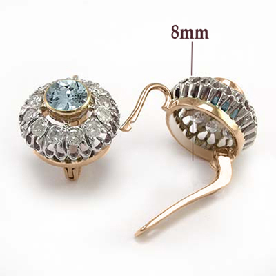 Russian Style Diamond & Aquamarine Earrings 585
