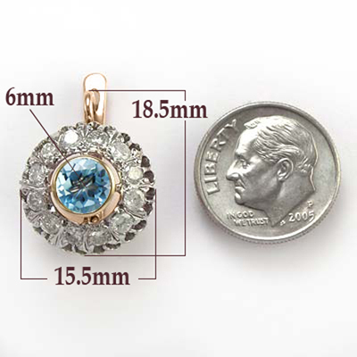 Russian Style Diamond blue Topaz Earrings 14k gold