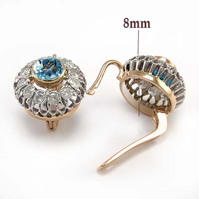 Russian Style Diamond blue Topaz Earrings 14k gold