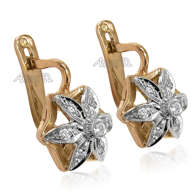 Russian Style Star Diamond Earrings 14k Gold