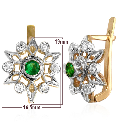 Russian Style Diamond & Emerald Earrings 585 14k