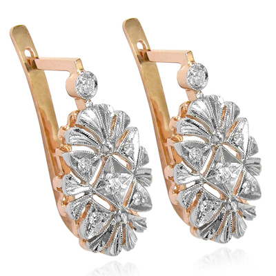Russian Style Diamond Earrings 585 14k Gold