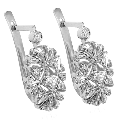 Russian Style Diamond Earrings 14k Solid Gold