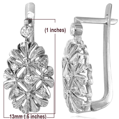 Russian Style Diamond Earrings 14k Solid Gold