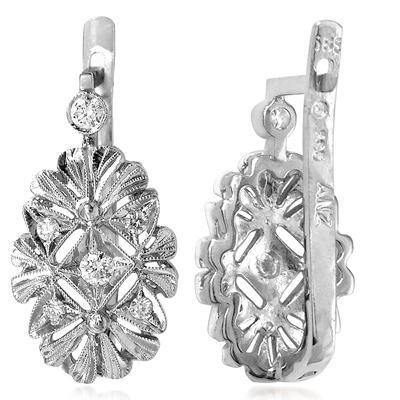 Russian Style Diamond Earrings 14k Solid Gold