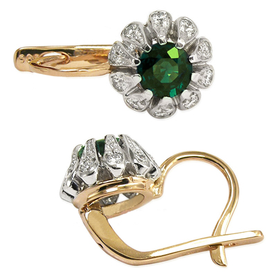 Russian Style Diamond & Chrome Diopside Earrings