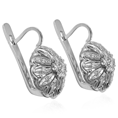 14k White Gold Diamond Earrings Russian Style