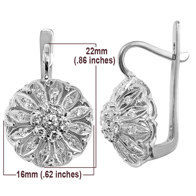 14k White Gold Diamond Earrings Russian Style