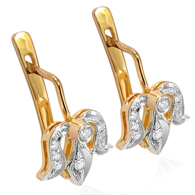 14k Rose Gold Diamond Earrings Russian style