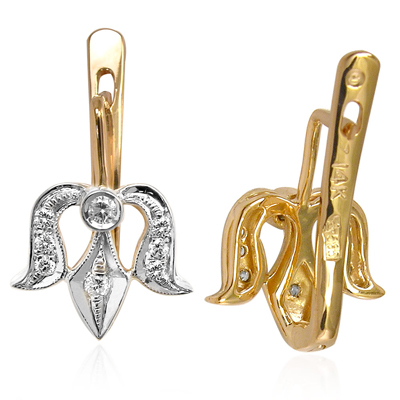 14k Rose Gold Diamond Earrings Russian style