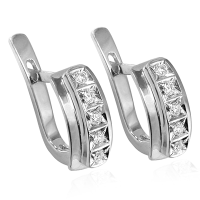 14k white Gold  Russian Style Diamond Earrings