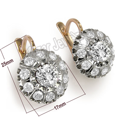 Russian Style genuine Diamond malinka Earrings 585