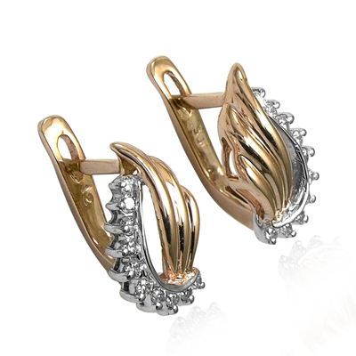 Handmade Russian style Diamond earrings 14k Gold