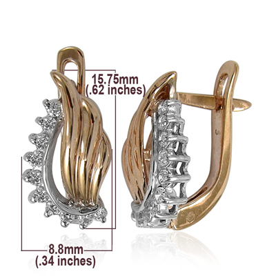 Handmade Russian style Diamond earrings 14k Gold