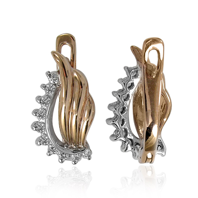 Handmade Russian style Diamond earrings 14k Gold