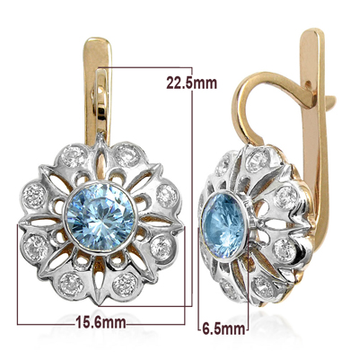 Russian Style Diamod & Aquamarine Earrings 14k