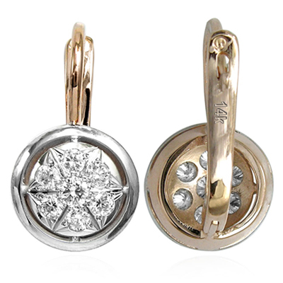 14k Russian Style Diamond Earrings 14K Gold