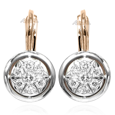 14k Rose Gold Russian style Diamond Earrings