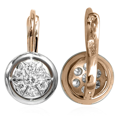 14k Rose Gold Russian style Diamond Earrings