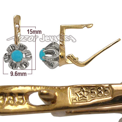 Russian Style Genuine Turquoise Earrings 585