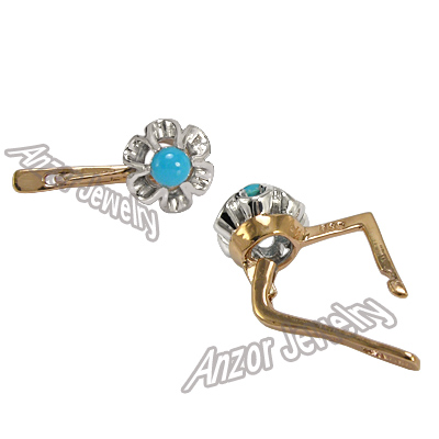 Russian Style Genuine Turquoise Earrings 585