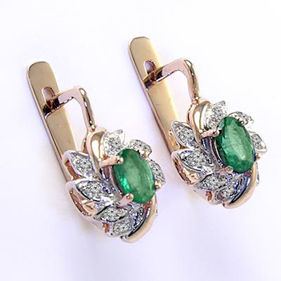 Russian Style Emerald & Diamond Earrings 585