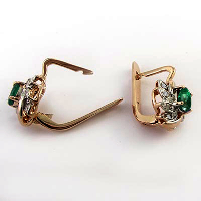 Russian Style Emerald & Diamond Earrings 585