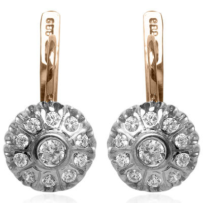 14k Rose Gold Diamond Earrings Russian Jewelry
