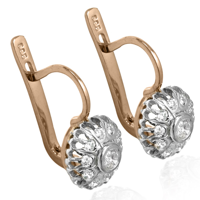 14k Rose Gold Diamond Earrings Russian Jewelry
