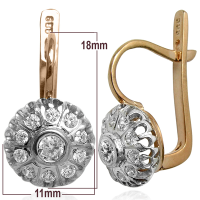 14k Rose Gold Diamond Earrings Russian Jewelry