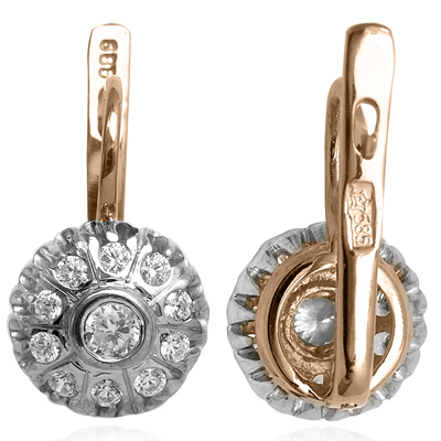 14k Rose Gold Diamond Earrings Russian Jewelry