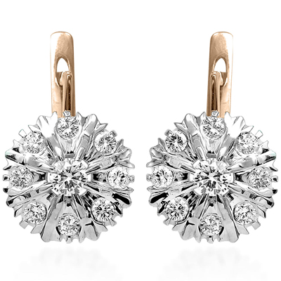 Russian Style Earrings Diamond 14k Gold 585