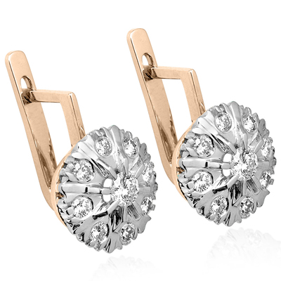 Russian Style Earrings Diamond 14k Gold 585