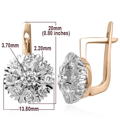 Russian Style Earrings Diamond 14k Gold 585