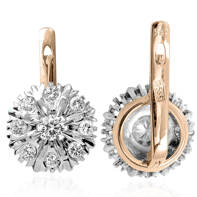 Russian Style Earrings Diamond 14k Gold 585