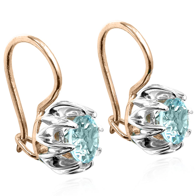 Russian Style Aquamarine Earrings in 14k Gold 585