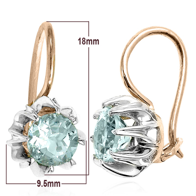 Russian Style Aquamarine Earrings in 14k Gold 585