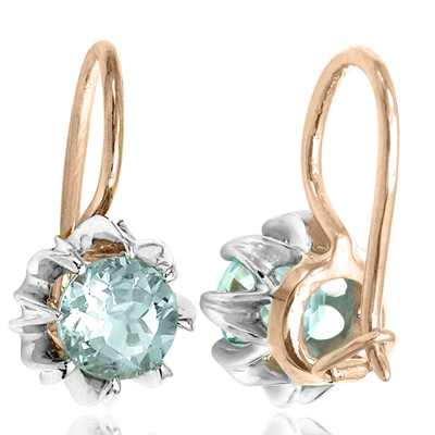 Russian Style Aquamarine Earrings in 14k Gold 585