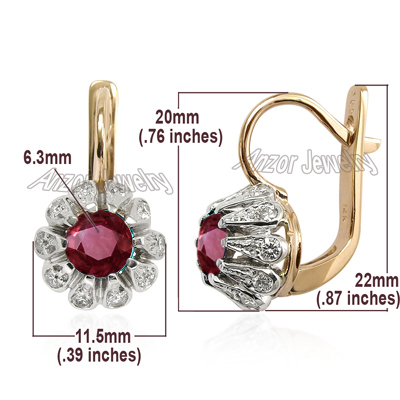 Russian Style Ruby Diamond Earrings 14k Gold