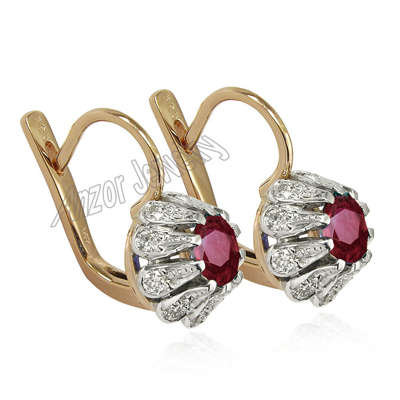 Russian Style Ruby Diamond Earrings 14k Gold